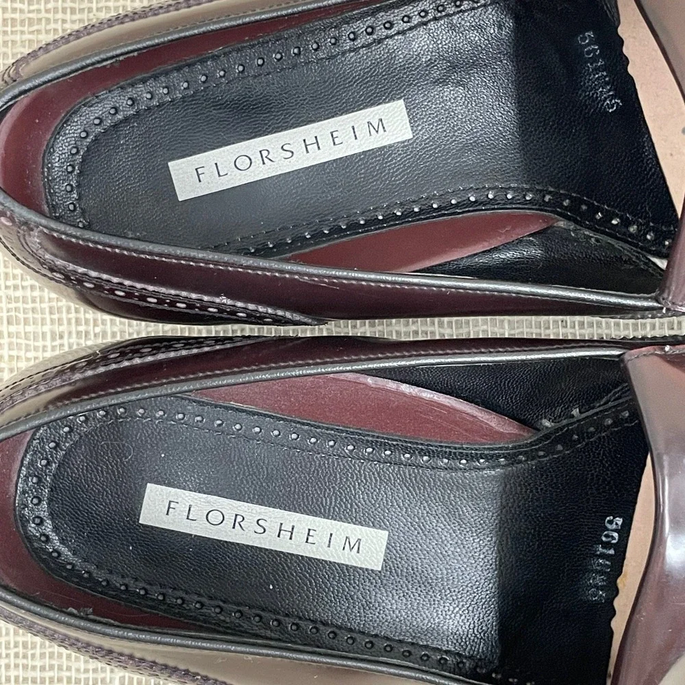 Florsheim Mens 13 D Burgundy Leather‎ Wingtip Kiltie Tassel Loafers Dress Shoe